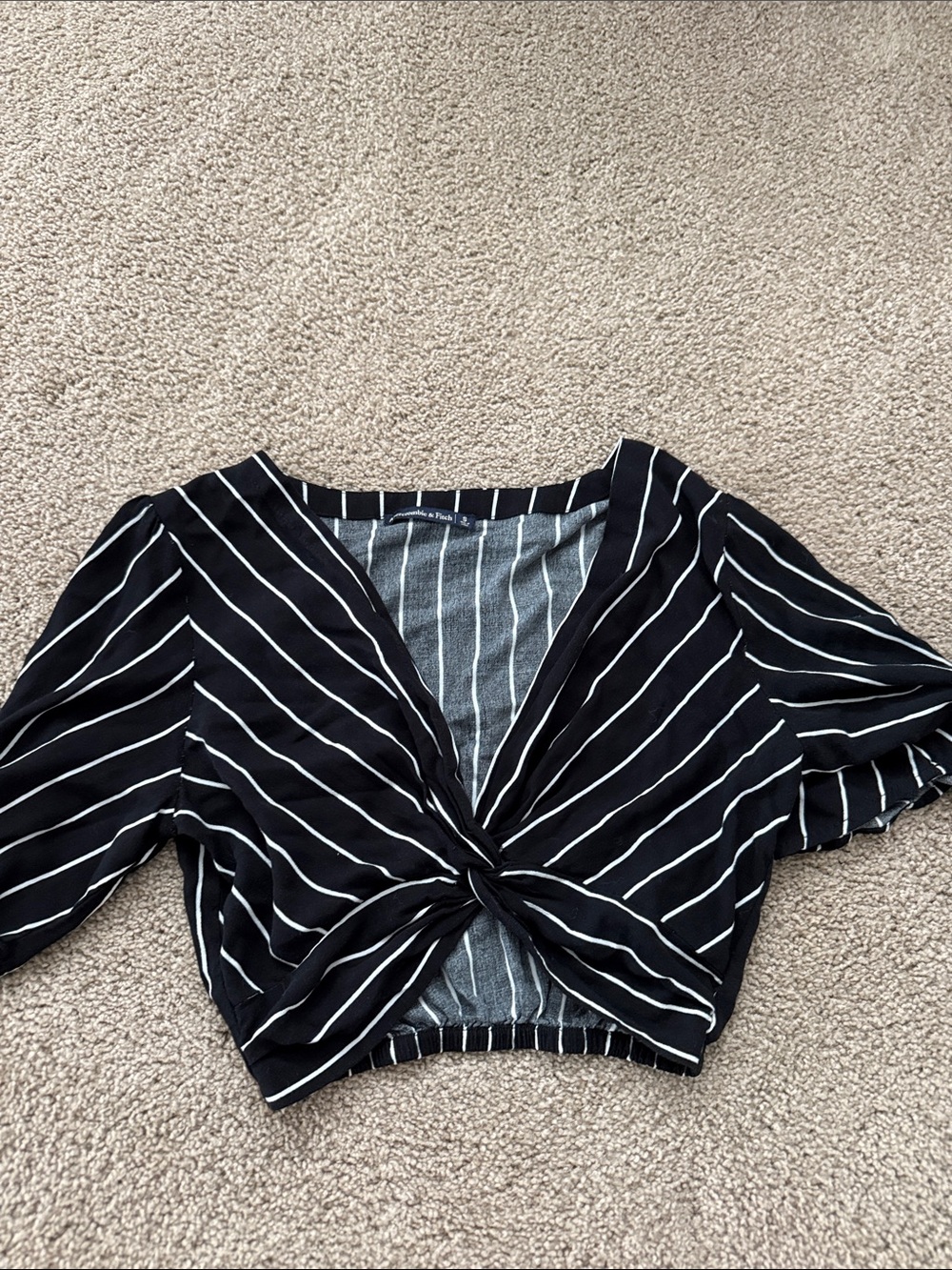 Striped Twist-Front Crop Top - Black Abercrombie